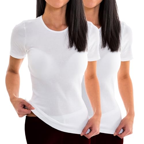 HERMKO 17800 Damen Kurzarm Unterhemd 2er Pack (Weitere Farben), Farbe:weiß, Größe:40/42 (M)