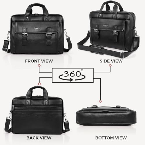 Image of Hard Craft Vegan Leather Office Laptop Messenger and Shoulder Side Sling Hand Bag For Men Corporate Executive Briefcase Bag For Man Supports Laptop Upto 15.6 inches