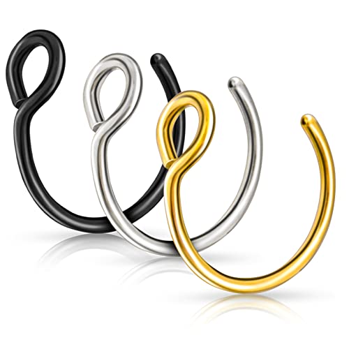 Lusofie 9Pcs Fake Nose Rings,Fake Nose Ring Hoop Stainless Steel Nose Hoop for Faux Lip Septum Nose Ring Set4