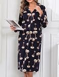 Viakeo Robes de polaire pour les femmes Zipper Nightgown long peignoir léger manteau de maison avec des poches S-3XL