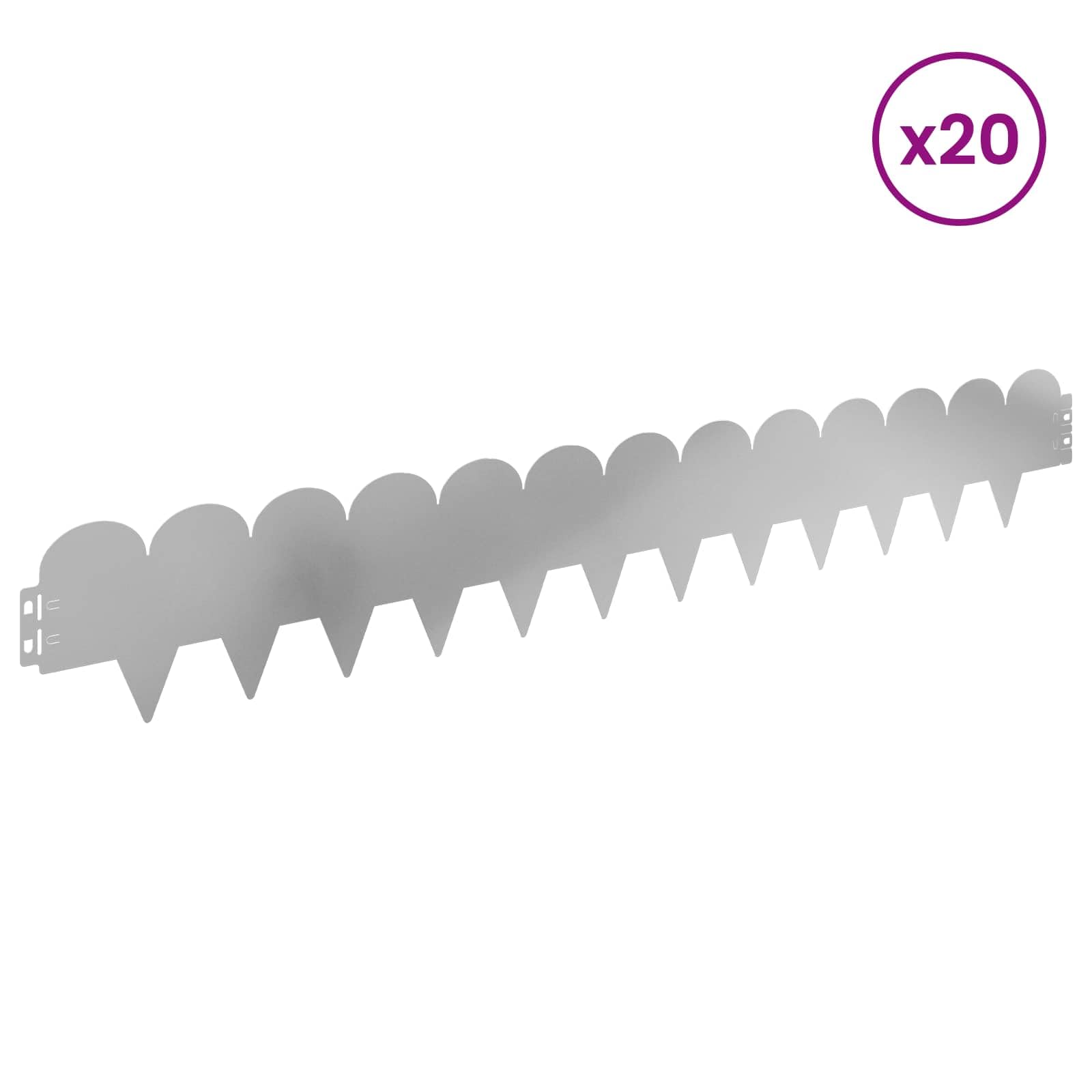 Lot de 20 bordures de pelouse - 103 x 15 cm - En acier argenté - Avec revêtement en poudre résistant aux intempéries - Bordure flexible pour parterres de jardin et bordure de pelouse