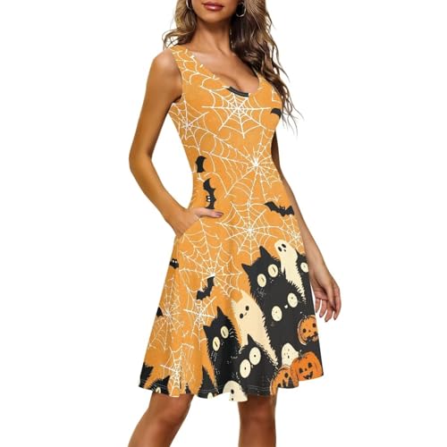 Image of Women Stylish Tank Dresses Sleeveless Round Neck Midi Casual Dress with Pocket for Summer