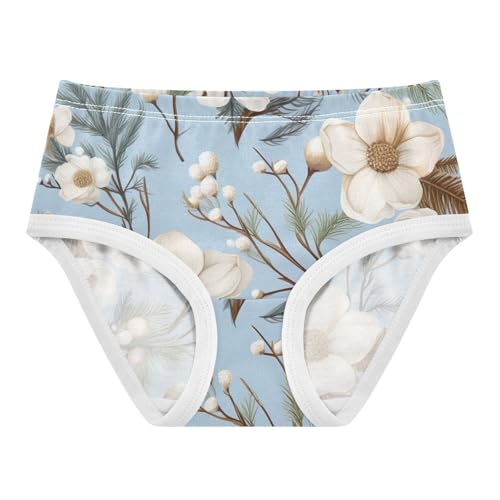 Elegant Floral Blue Toddler Cotton Underwear, Girls Cotton Underwear, 2T–8 Years