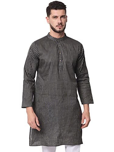 Image of Vastraa Fusion Men's Printed Kurta Pure Cotton Long Kurta, Round Collar, Full Sleeves, Button Kurta, Ethnic Wear