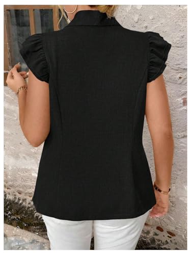 GORGLITTER Women's Plus Size Blazers Vest Open Front Ruffle Cap Sleeve Cardigan Dressy Business Casual Outfits3