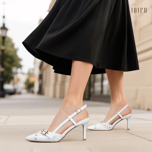 Image of IDIFU IN3 Slingback Kitten Heels for Women Stiletto Heel Closed Pointed Toe Pumps Buckle Straps Dress Shoes Sexy Prom Party Work Trendy Fashion Comfortable Pumps Dressy Shoes