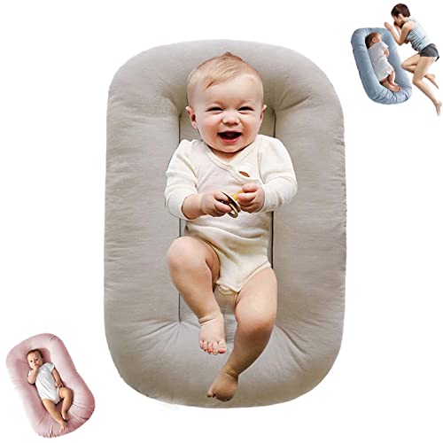 Image of HEOLIEN Baby Lounger for Newborn 0-24 Months, Baby Lounger Pillow Cosleeping for Baby in Bed, Soft Organic Cotton Breathable Infants Lounger (Beige)