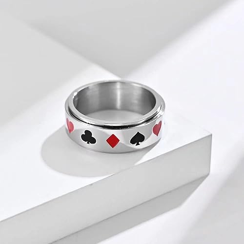 Miniatura 6 de Anillo giratorio de póquer para hombres y mujeres con ases de espada anillos giratorios para aliviar el estrés anillos de acero inoxidable de