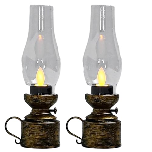 Lámpara de queroseno de aceite, 2 piezas, linterna de aceite vintage parpadeante sin llama, lámpara de huracán de 7x2 pulgadas con mango, lámpara de aceite de PP con batería, lámpara de aceite vintage