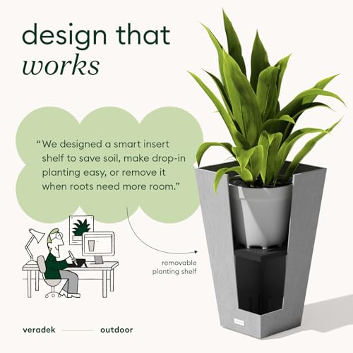 Image of Veradek Pure Series Taper Planter - Tall Tapered Outdoor Planter with Shelf