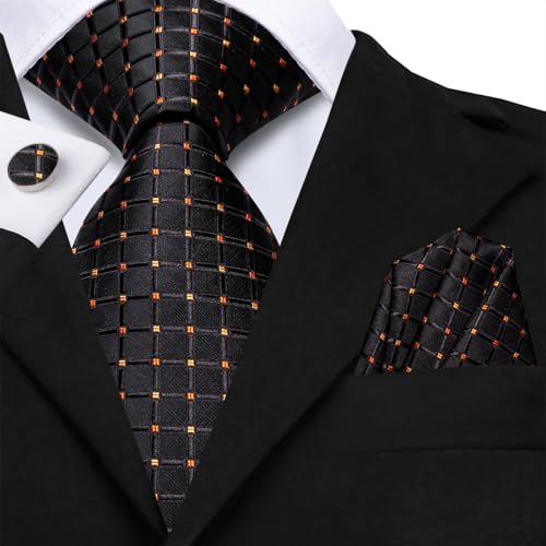 Image of Hi-Tie Men Ties Sets Silk Stripe Paisley Necktie Pocket Square Cufflinks for Business Wedding