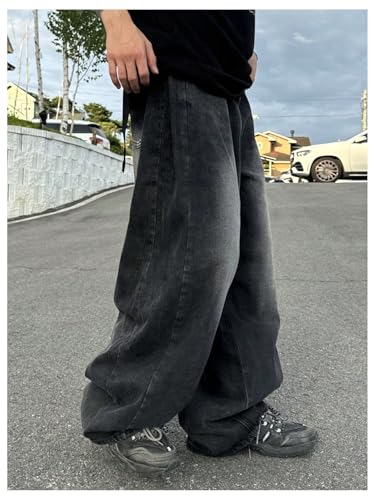 Verdusa Men's Grunge Wide Leg Baggy Jeans Vintage Denim Pants with Pockets3