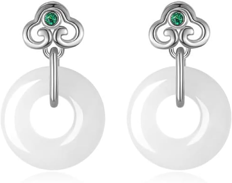 14K Gold Jade Earrings, Emerald Gemstone Cloud Earrings, Mother's Day, Birthday Gift for Mother, Wife, Girlfriend