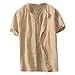 Produktbild TWISFER Herren Leinenhemd Henley Freizeithemd Kurzarm Regular Fit Kragenloses Shirt Leinenhemd Henley Shirt Button-down Sommerhemd Herren Freizeithemden aus Leinen und Baumwolle