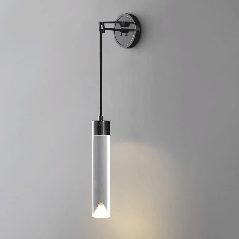 CWCQGH Copper Long Tube Wall Sconce, Black Brass Lamp Crystal Shade 12w Led Light Mode Modern Bedside Hallway