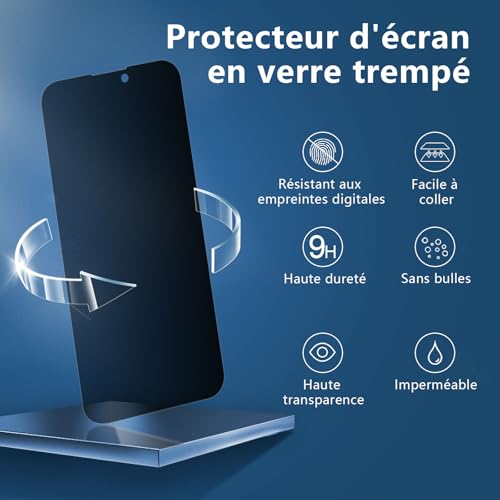 Image of NEW'C 3 Pack Privacy for iPhone 14 Pro Screen Protector (6.1 inch), Enhanced 28-Degree Privacy Angle, Ultra Durable 9H Hardness, Bubble-Free