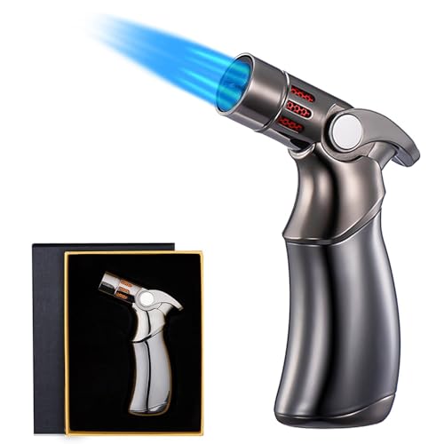 OBD Blow Torch Lighter with Safety Lock & Adjustable Flame Kitchen Blow Torch for Cooking Creme Brulee Desserts BBQ Camping & Searing (Black)