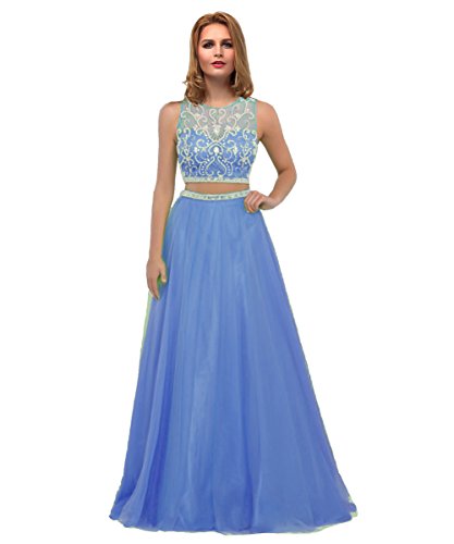Amazon.com: Callmelady Sheer Neck Two Piece Long Prom Dresses Evening Gowns  for Women (Blue, US2) : Clothing, Shoes & Jewelry