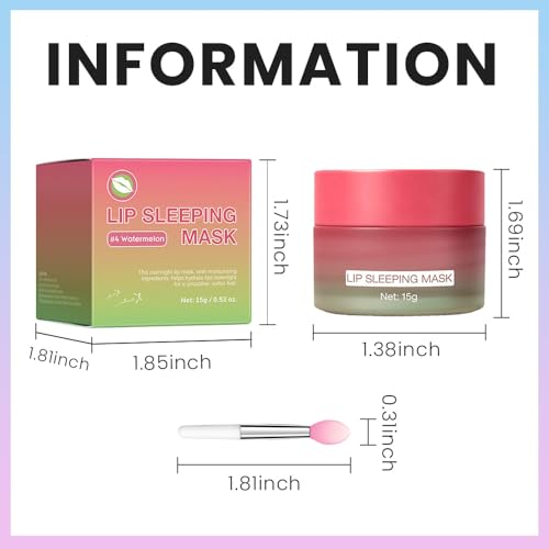 Image of FeiCuiYun Lip Sleeping Mask, Moisturization and Antioxidants, Nourish, Hydrate, Flaky, Dry Lips, Includes Softapplicator Brush (Watermelon, 1Pcs)