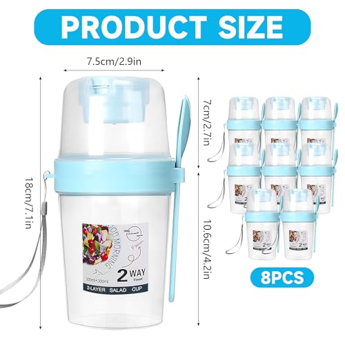 8 Pack Yogurt Parfait Cups with Lids and Spoons, 26 oz Breakfast Cereal On The Go Cups with Topping Compartments Reusable Plastic Overnight Oats Container for Oatmeal Cereal - Image 3