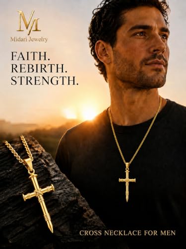 Image of Midari Gold Cross Necklace for Men 18K Gold Cross Pendant Minimalist Faith Necklace Christian Pendant Religious Gift