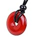 Carnelian Crystal Stone Healing Pendant Necklace - Lucky Circle Donut Good Luck Charm Protection Amulet
