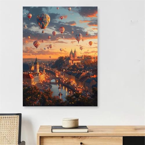 Peinture par Numéro Adulte Anti-Stress avec Cadre Toile Géante Montgolfière