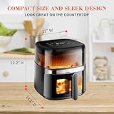 T&Jero 6 QT Large Capacity Air Fryer Toaster Oven, Stainless Steel Airfryer with 12-in-1 Digital Touch Screen Presets, XL Visible Cooking Window, Nonstick Basket and Crisper Plate, Dark Grey