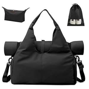 Aucuu Yoga Mat Bag, Sport Gym Bag Womens, Lightweight Yoga Bag with Yoga Strap, Large Gym Bag, Waterproof Yoga Bag with Shoes Compartment and Wet Pocket