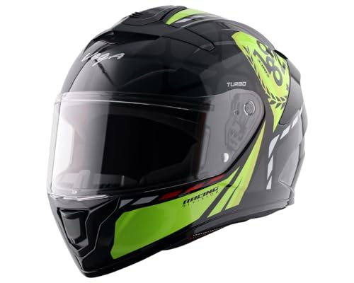 Image of Vega VF 10 Turbo Squad Full Face Motorcycle Helmet with Dual-Tone Design, Shock Absorbing Liner, Lightweight Build, Ventilated Fit, Aerodynamic Design, and Trendy Black Neon Yellow Finish Black Neon Yellow -L