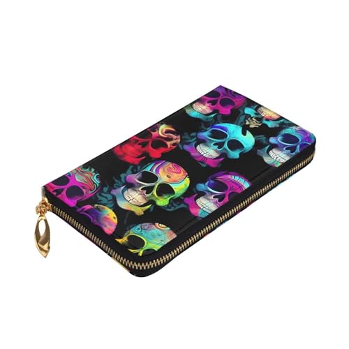 Leather Wallet - Stylish and Durable Wallet for Women with Multiple Compartments and Zipper Design Colored skull Picture3