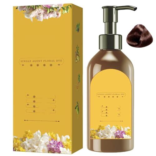 Japanese Plant-Based Hair Dye Shampoo for Gray Coverage - Long-Lasting Color, Easy No-Mess Application, Soothing Floral Scent - For Women & Men (Brown)