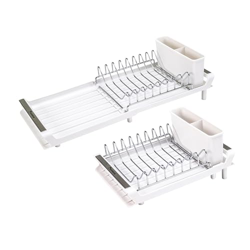 Erreke Egouttoir Vaisselle INOX, Egoutoire Vaisselle Cuisine Pliable, Bec Verseur pour l'Évier, 28 à 47 cm de Long, 20 cm de Large, Couleur Blanche