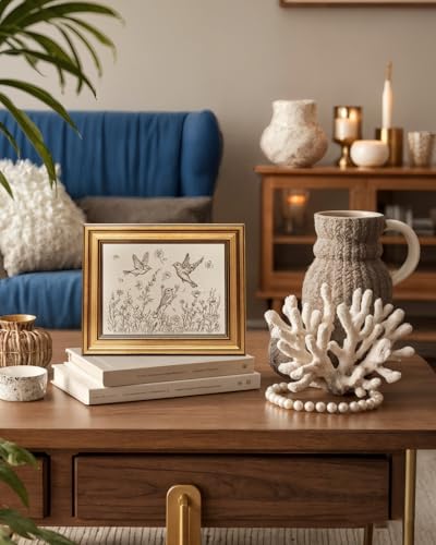 Image of VIYYIEA Vintage Gold Framed Wall Art for Living Room, Birds & Flowers Canvas Prints Home Decor, Sketch Painting Picture, Bedroom Wall Decor Gifts for Friends or Family -【Birds & Flowers】-(10L x 8W)