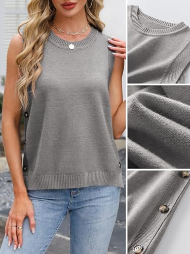 Image of ANRABESS Womens Sweater Vest Summer Sleeveless Crewneck Ribbed Knit Side Button Loose Pullover Tank Tops 2026 Fall Outfits