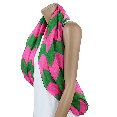 Oversized Lightweight Pink and Green Chevron Infinity Scarf4
