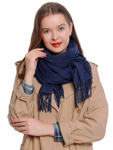 DonDon Schal Damen Winter Wollschal Winterschal warm weich 185 x 65 cm dunkelblau