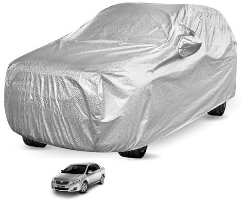 Image of Auto Hub Waterproof Car Cover Compatible with Corolla (Model : 2007-2017) with Mirror Pocket, Soft Cotton Lining, Waterproof Corolla Car Cover- Metallic Silver