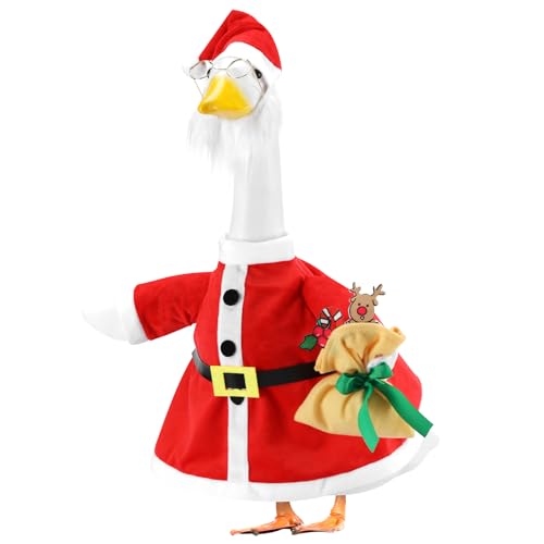 EKOREST Christmas Porch Goose Outfits for 23 Inch Lawn Statue, Santa Claus Costume for Plastic/Cement Statue, Duck Sculpture Clothes for Yard Patio Xmas Winter Decoration