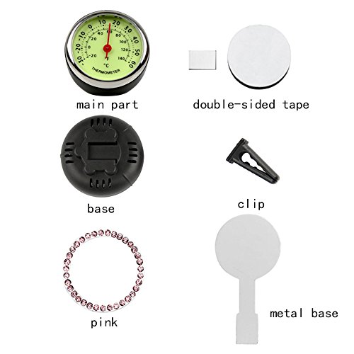 idain Car Dashboard Thermometer - Mini Vehicle Thermometer Decoration Air Vent Cilp (Pink)