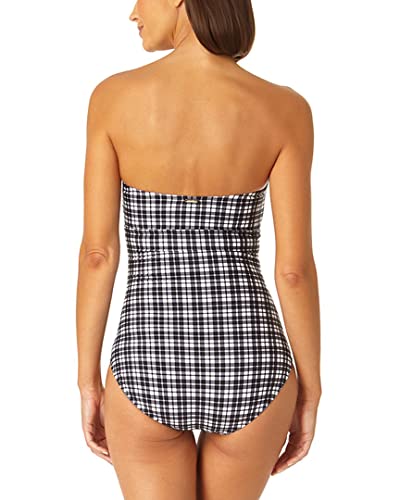 Anne Cole Bandeau Shirred Keyhole One-Piece Black/White 12 #TOP1
