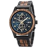 BOBO BIRD Orologio da polso da uomo, in legno, con cronografo, al quarzo, multifunzione, realizzato a mano, leggero ed elegante, ideale per il lavoro e il tempo libero, ottima idea regalo, Blu, Casual