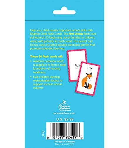 image for Brighter Child Carson Dellosa 54 Phonics Flash Cards, Sight Words Flas