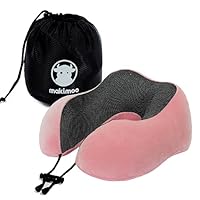 Makimoo Memory Foam Travel Pillow, Neck Pillow with 360-Degree Head Support, Comfortable and Lightweight, Ideal for Sleeping on Airplane, Car, Train, Bus and Home Use, Comes with Storage Bag (Pink)