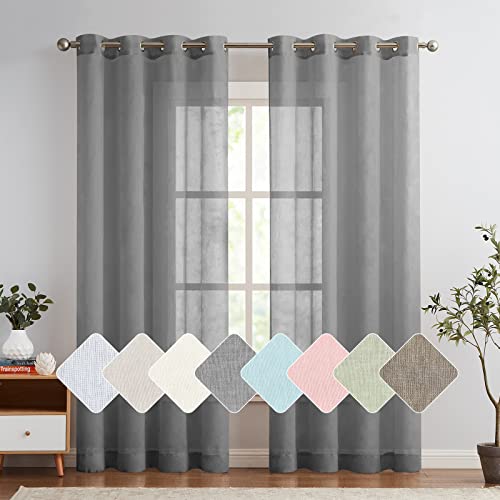 Lazzzy Sheer Curtains For Bedroom Grey Voile Drapes 84 Inch Long Ring Top Window Curtain For Living Room 2 Panels #TOP28
