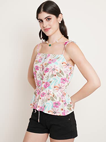 Image of FABRIC FITOOR Women's Cotton White Color Sleeveless Short Crop Top