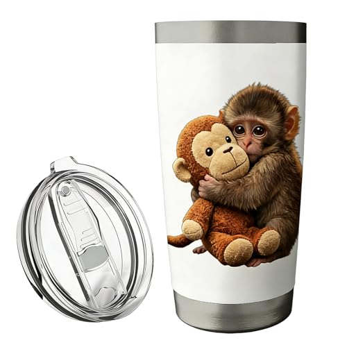 Genérico Vasos aislados Punch Monkey, taza de café con tapa Punch Monkey de 600 ml, lindos vasos aislados de acero inoxidable para niños y adultos