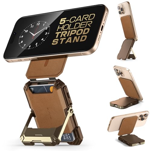 SUPCASE for MagSafe Wallet with Stand, Magnetic Genuine Leather Wallet for Men, [Hold 5 Cards] [Adjustable Stand] [RFID Blocking] Phone Card Holder Tripod for iPhone 17/16/15/14/13/12 Series