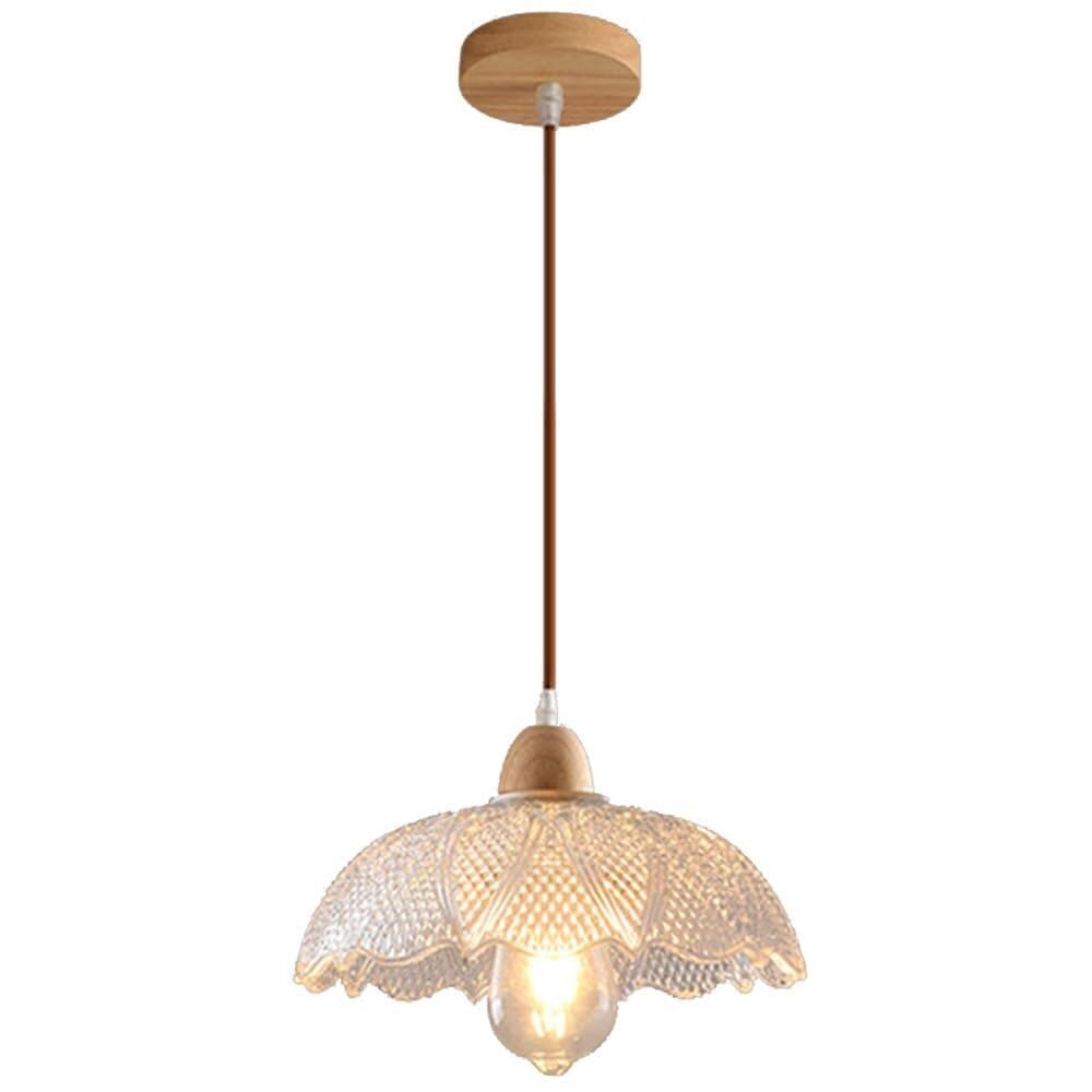 Lustre en bois du milieu du siècle et suspension moderne en verre transparent pour intérieur