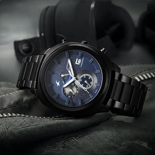Image of Fastrack Kronos 3 with Blue Dial Black Stainless Steel Strap Watch for Men - 3335NM01
